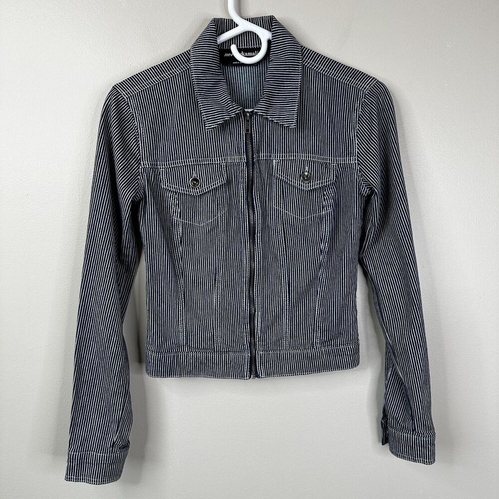 Norma Kamali Jacket Womens XS Denim Pinstripe Zip Front Long Sleeves